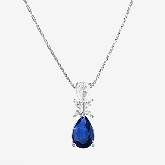 Womens Gemstone Sterling Silver Pear Pendant Necklace