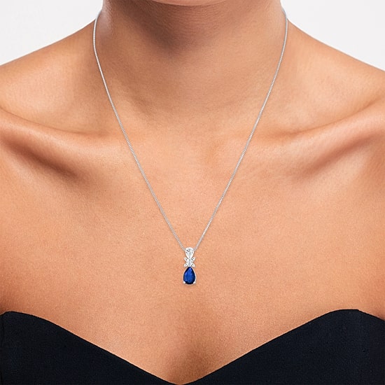 Womens Gemstone Sterling Silver Pear Pendant Necklace
