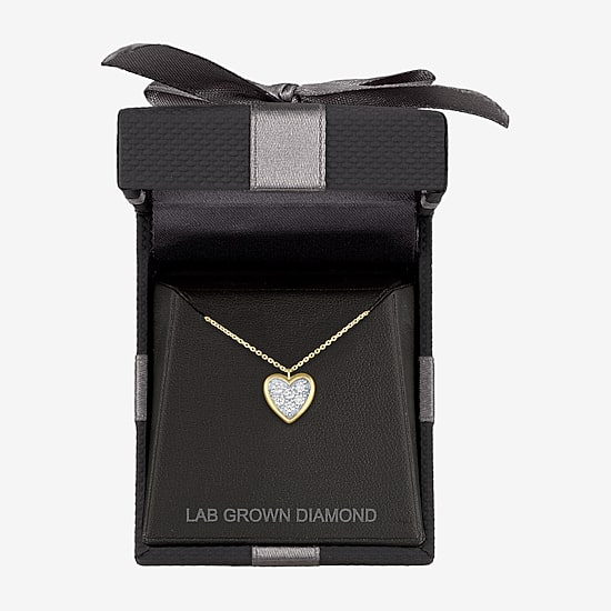 Heart (Gh / Si2 I1) Womens 1/6 CT. T.W. Lab Grown White Diamond 10K Gold Heart 16 Inch Pendant Necklace