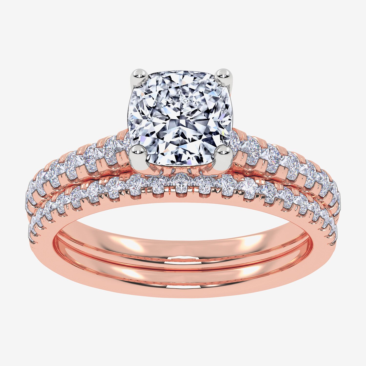 (H-I / Si2-I1) Womens 1 1/2 CT. T.W. Lab Grown White Diamond 10K Gold Cushion Side Stone Bridal Set