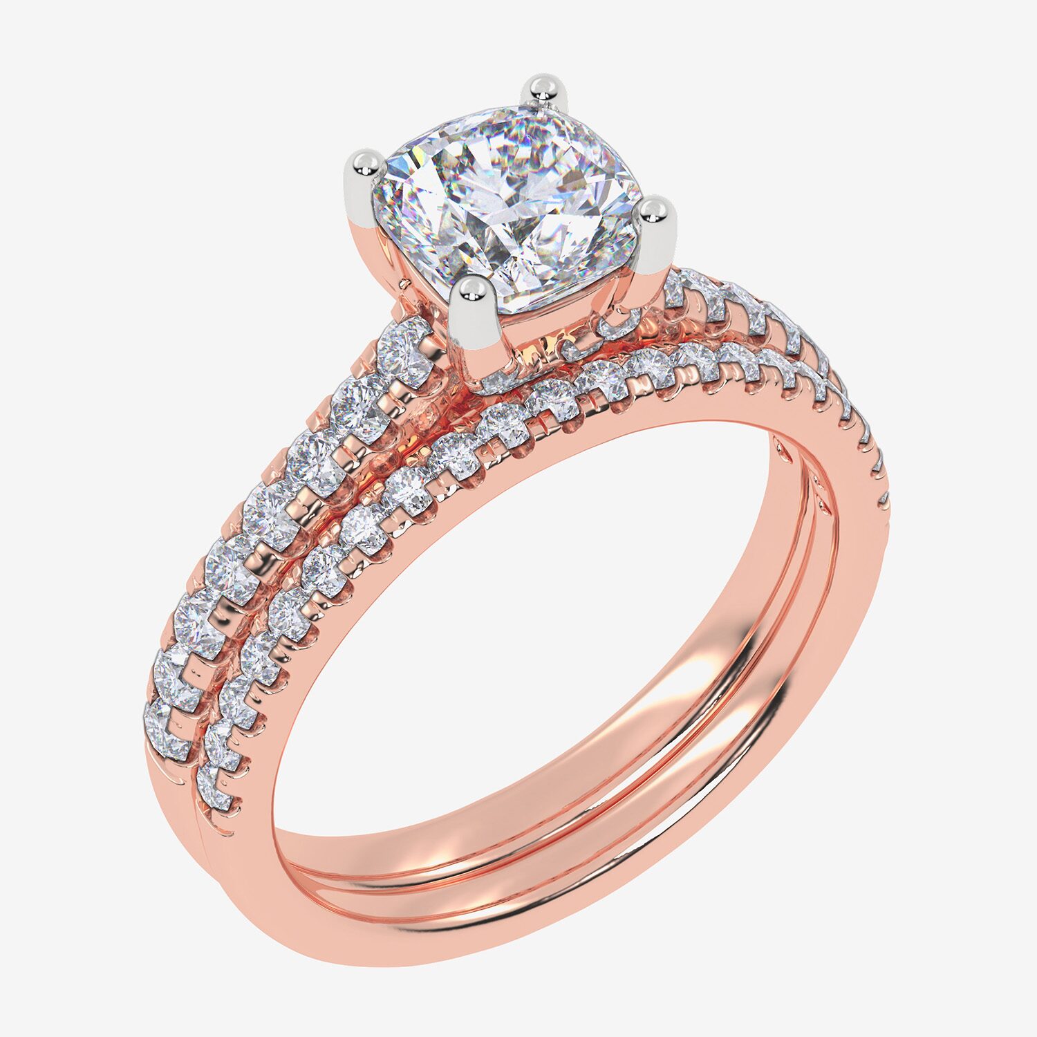 (H-I / Si2-I1) Womens 1 1/2 CT. T.W. Lab Grown White Diamond 10K Gold Cushion Side Stone Bridal Set