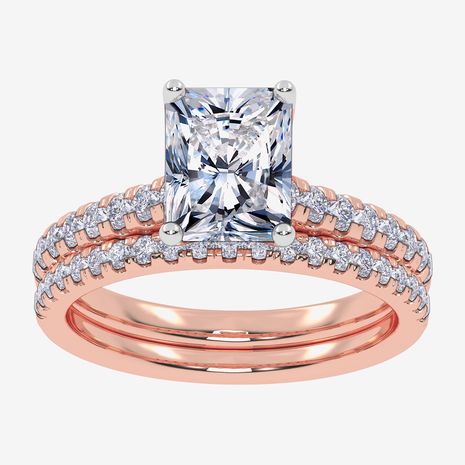 (H-I / Si2-I1) Womens 1 1/2 CT. T.W. Lab Grown White Diamond 10K Gold Rectangular Side Stone Bridal Set
