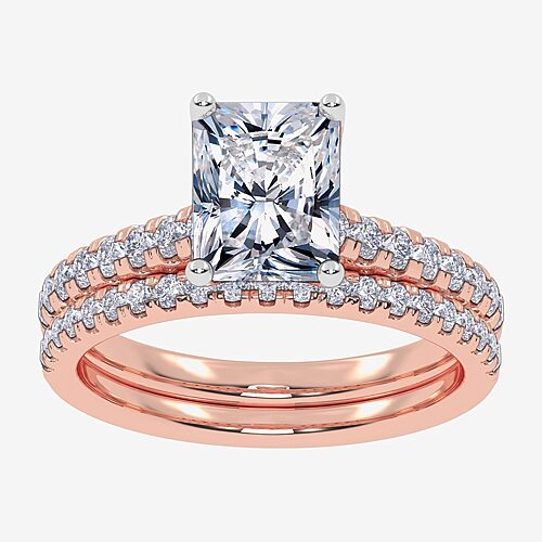 Modern Bride (h-i / Si2-i1) Womens 1 1/2 Ct. T.w. Lab Grown White Diamond 10k Gold Rectangular Side Stone Bridal  In Pink