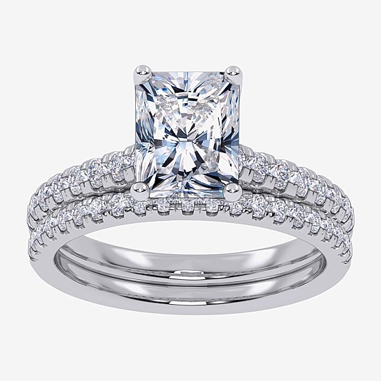 (H-I / Si2-I1) Womens 1 1/2 CT. T.W. Lab Grown White Diamond 10K Gold Rectangular Side Stone Bridal Set