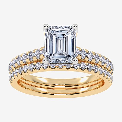 (H-I / Si2-I1) Womens 1 1/2 CT. T.W. Lab Grown White Diamond 10K Gold Side Stone Bridal Set, 9, Yellow