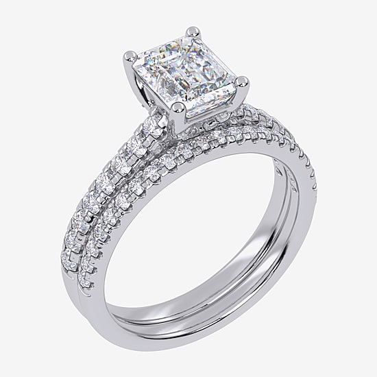 (H-I / Si2-I1) Womens 1 1/2 CT. T.W. Lab Grown White Diamond 10K Gold Side Stone Bridal Set