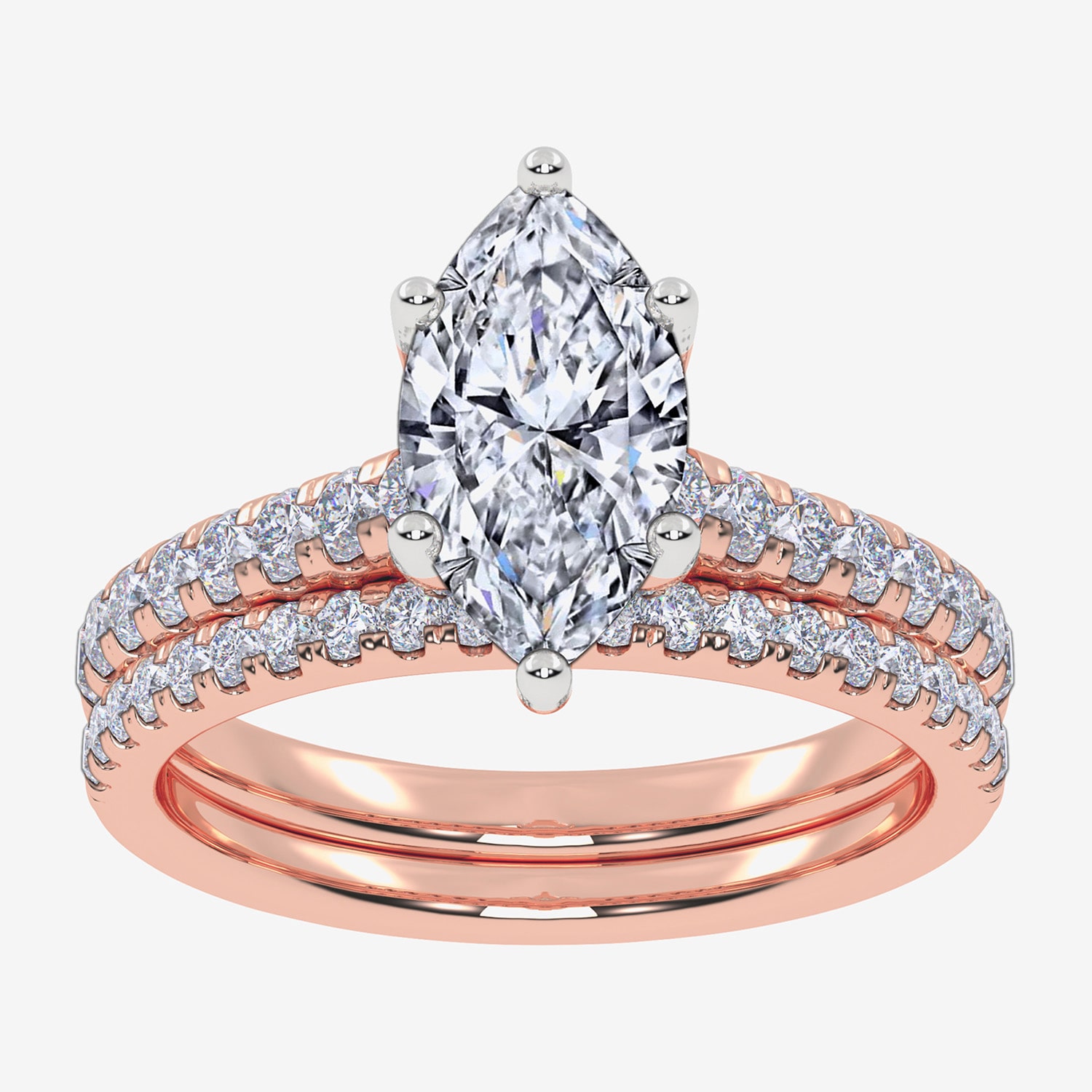 (H-I / Si2-I1) Womens 1 1/2 CT. T.W. Lab Grown White Diamond 10K Gold Marquise Side Stone Bridal Set