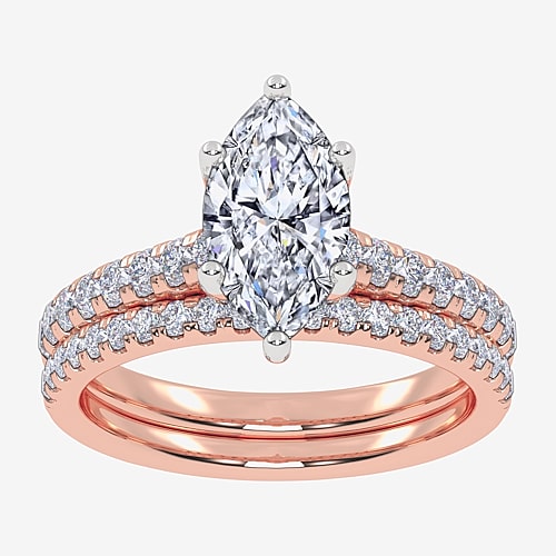 Modern Bride (h-i / Si2-i1) Womens 1 1/2 Ct. T.w. Lab Grown White Diamond 10k Gold Marquise Side Stone Bridal Set In Pink