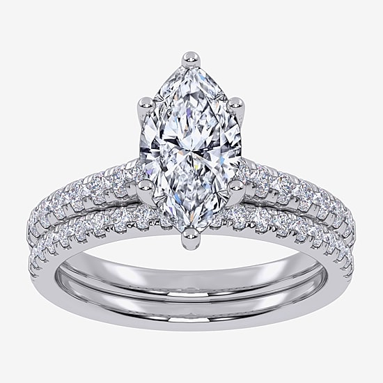 (H-I / Si2-I1) Womens 1 1/2 CT. T.W. Lab Grown White Diamond 10K Gold Marquise Side Stone Bridal Set