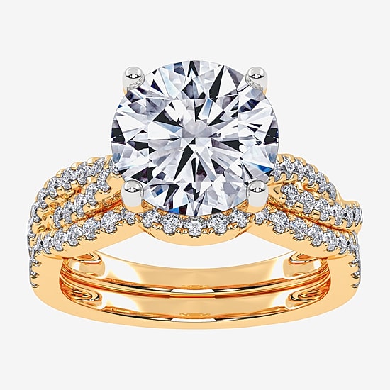 (G-H / Si1-Si2) Womens 3 1/2 CT. T.W Lab Grown White Diamond 14K Gold Round Side Stone Engagement Ring