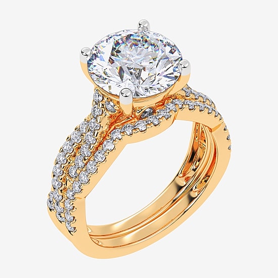 (G-H / Si1-Si2) Womens 3 1/2 CT. T.W Lab Grown White Diamond 14K Gold Round Side Stone Engagement Ring