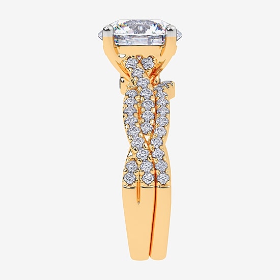 (G-H / Si1-Si2) Womens 3 1/2 CT. T.W Lab Grown White Diamond 14K Gold Round Side Stone Engagement Ring