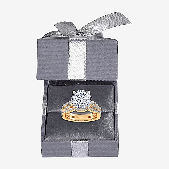 (G-H / Si1-Si2) Womens 3 1/2 CT. T.W Lab Grown White Diamond 14K Gold Round Side Stone Engagement Ring