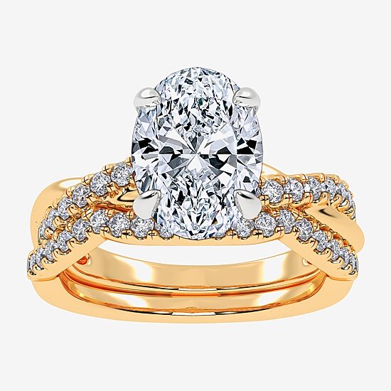 (G-H / Si1-Si2) Womens 2 1/2 CT. T.W. Lab Grown White Diamond 14K Gold Oval Side Stone Engagement Ring