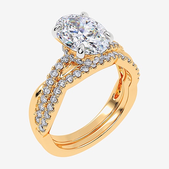(G-H / Si1-Si2) Womens 2 1/2 CT. T.W. Lab Grown White Diamond 14K Gold Oval Side Stone Engagement Ring