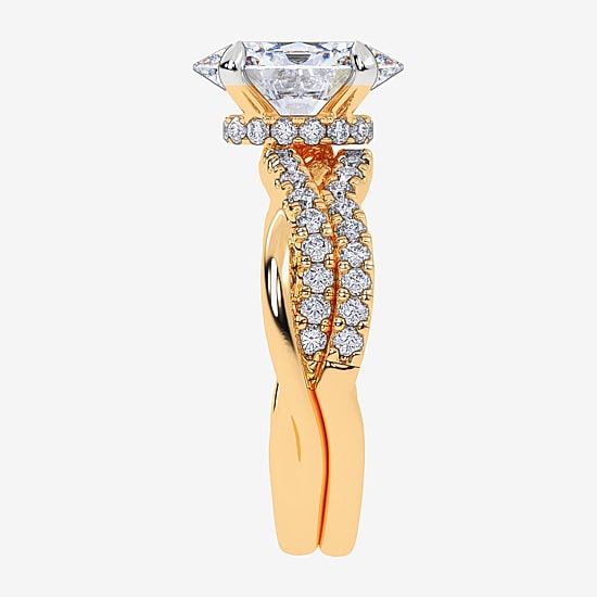 (G-H / Si1-Si2) Womens 2 1/2 CT. T.W. Lab Grown White Diamond 14K Gold Oval Side Stone Engagement Ring