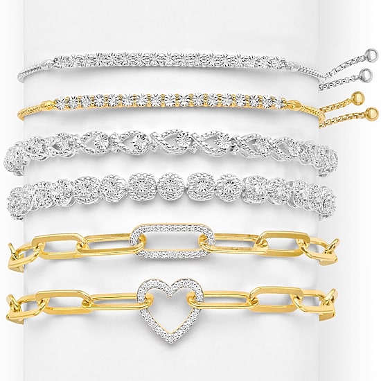 1/10 CT. T.W. Natural White Diamond Bolo Bracelet in Sterling Silver or 14K Gold Over Silver