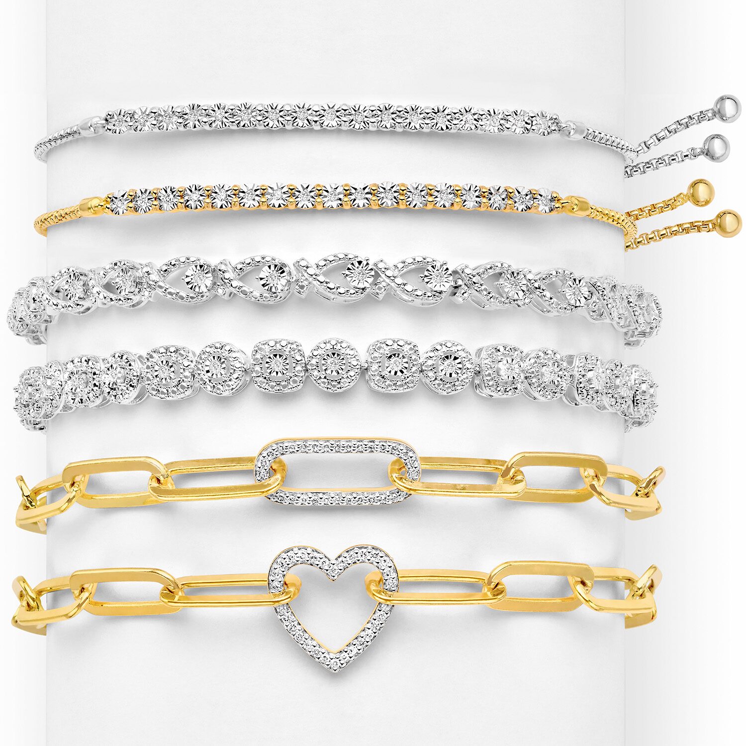 1/10 CT. T.W. Natural White Diamond Bolo Bracelet Sterling Silver or 14K Gold Over
