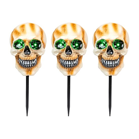 Northlight 15" Set Of 3 Led Lighted Skeleton Head Halloween Yard Art