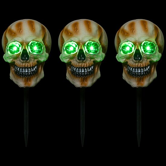 Northlight 15" Set Of 3 Led Lighted Skeleton Head Halloween Yard Art