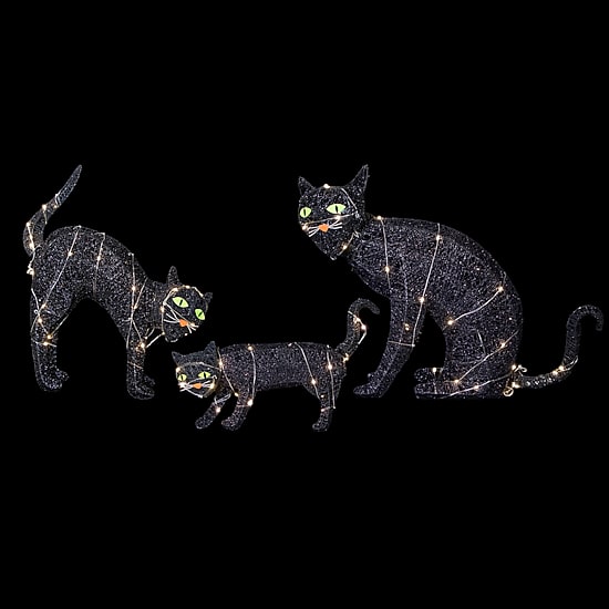 Northlight 27.5" Led Lighted Black Cat Family Halloween Yard Art