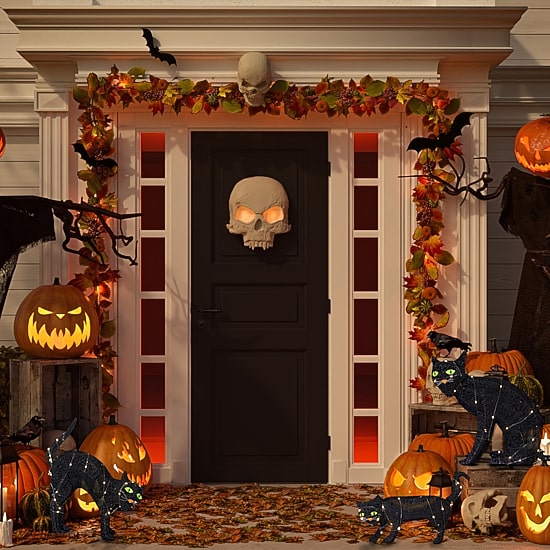 Northlight 27.5" Led Lighted Black Cat Family Halloween Yard Art