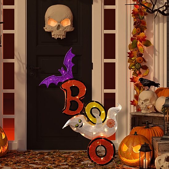 Northlight 4.5' Lighted Bat And Ghost "Boo" Halloween Yard Art