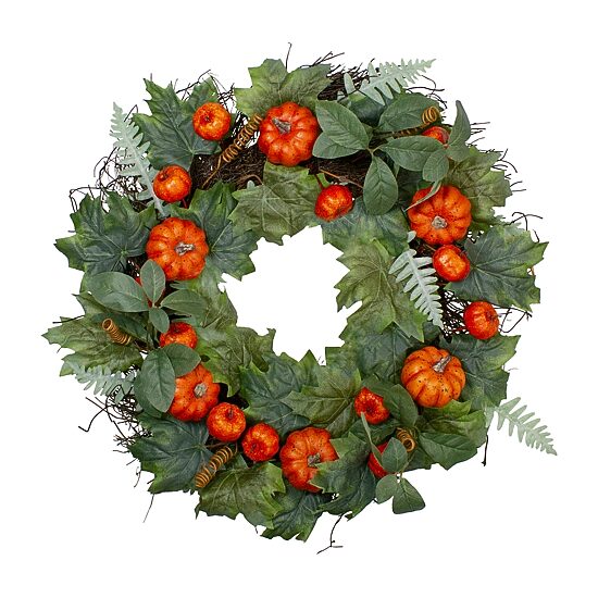 Northlight 24" Maple And Fern Leaves With Pumpkins Wreath