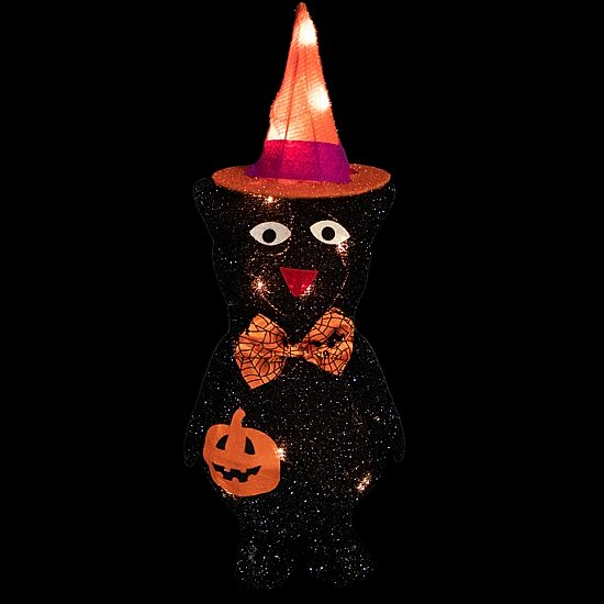 Northlight 24" Lighted Black Cat In Witch'S Hat Halloween Yard Art