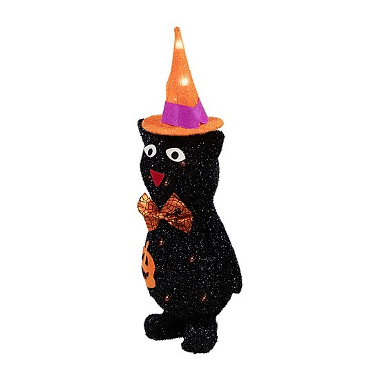 Northlight 24" Lighted Black Cat In Witch'S Hat Halloween Yard Art