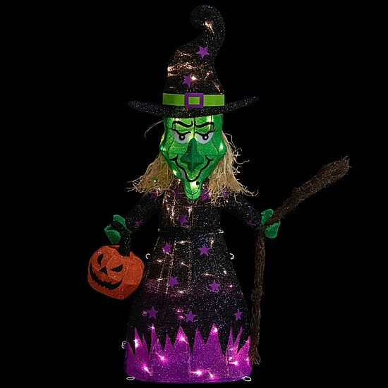 Northlight 39" Led Lighted Witch With Broom Halloween Yard Art