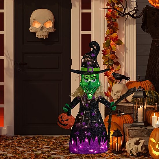 Northlight 39" Led Lighted Witch With Broom Halloween Yard Art