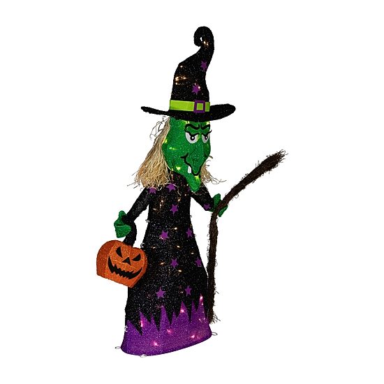 Northlight 39" Led Lighted Witch With Broom Halloween Yard Art