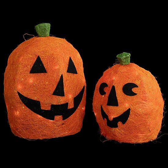 Northlight 16" Set Of 2 Lighted Sisal Jack O' Lanterns Halloween Yard Art