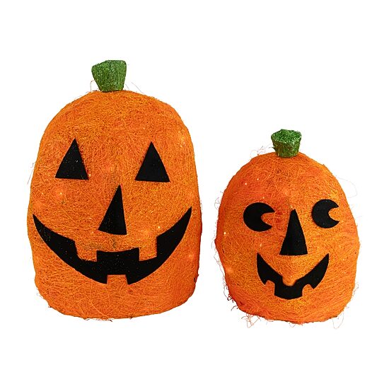 Northlight 16" Set Of 2 Lighted Sisal Jack O' Lanterns Halloween Yard Art