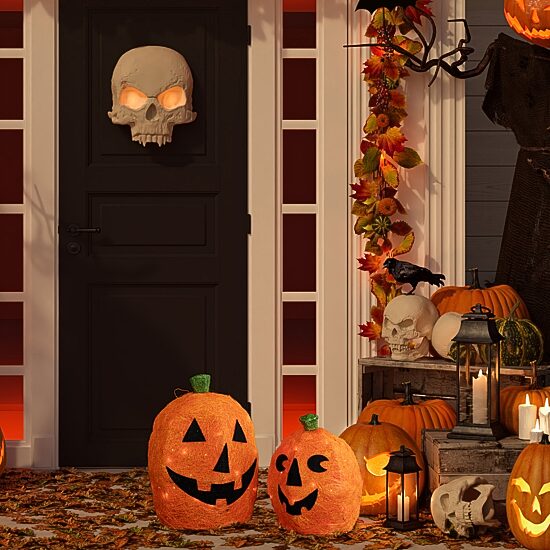 Northlight 16" Set Of 2 Lighted Sisal Jack O' Lanterns Halloween Yard Art