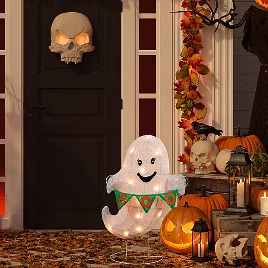 Northlight 25" Led Ghost With "Boo" Banner Halloween Yard Art