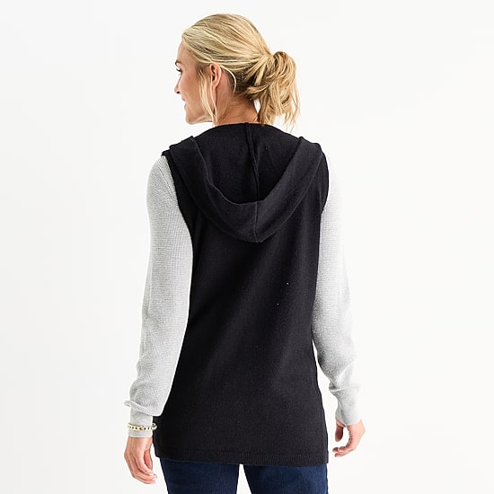 Liz Claiborne Knit Hooded Womens Sleeveless Vest