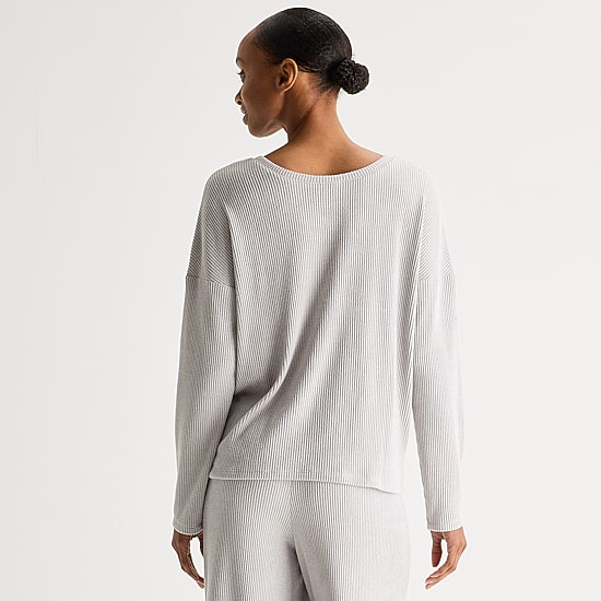 Ambrielle Womens Rib V Neck Long Sleeve Pajama Top