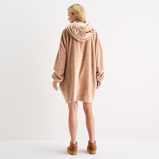 Sleep Chic One Size Fits Most Womens Fleece Long Sleeve Hooded Nightgown