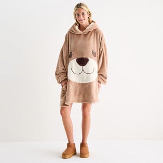 Sleep Chic One Size Fits Most Womens Fleece Long Sleeve Hooded Nightgown