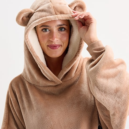 Sleep Chic One Size Fits Most Womens Fleece Long Sleeve Hooded Nightgown