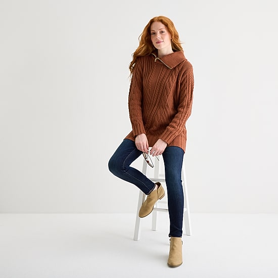 St. John's Bay Tall Womens Mock Neck Long Sleeve Pullover Sweater