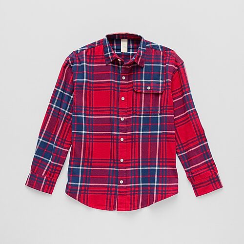 Thereabouts Little & Big Kid Boys Long Sleeve Regular Fit Flannel Shirt, Xx-small (4-5), Red