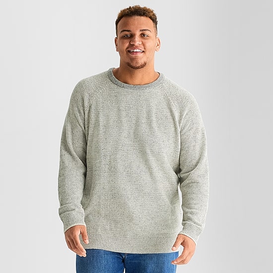 mutual weave Textured Big and Tall Mens Crew Neck Long Sleeve Pullover Sweater
