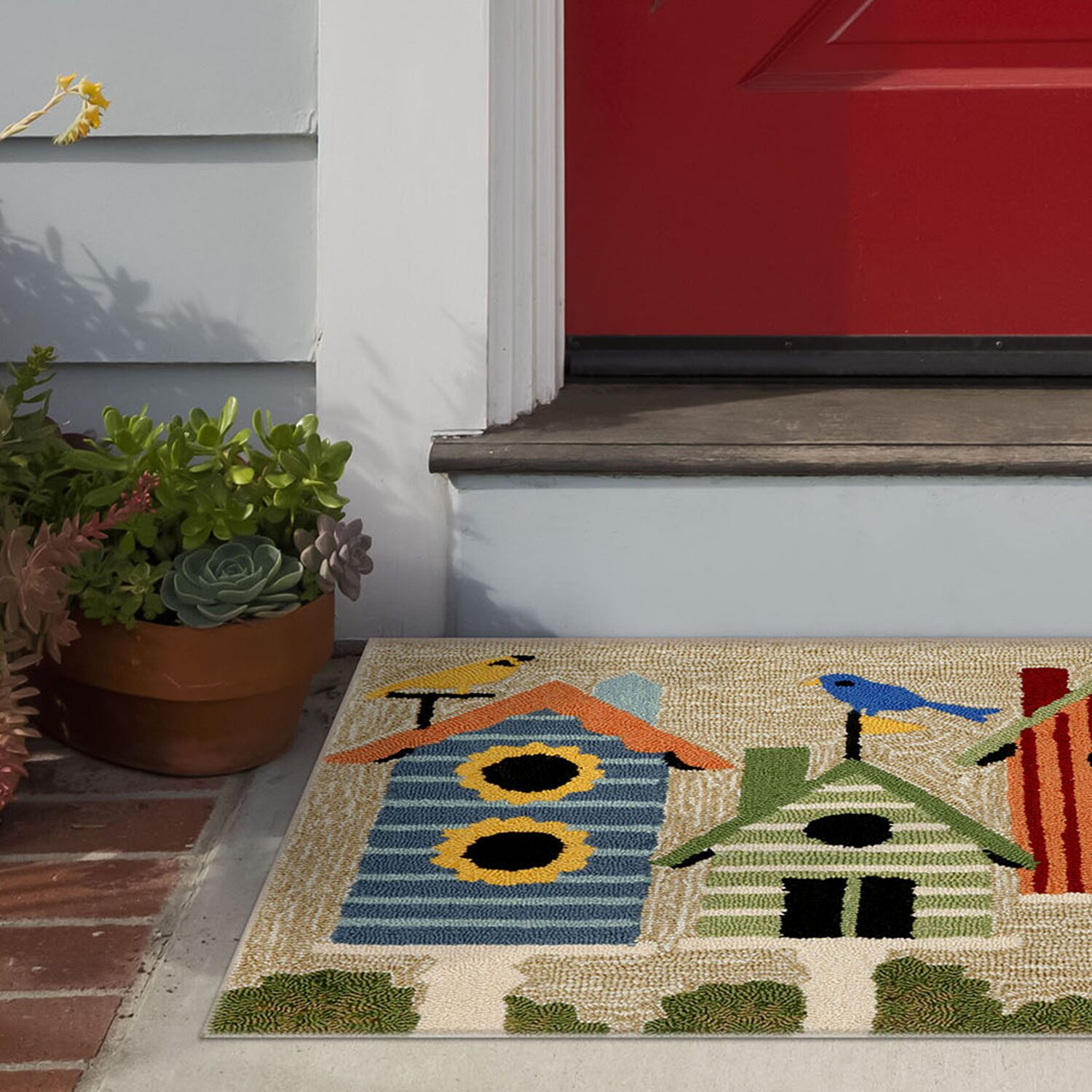 Liora Manne Frontporch Birdhouses Hand Tufted Indoor Outdoor Rectangular Accent Rug