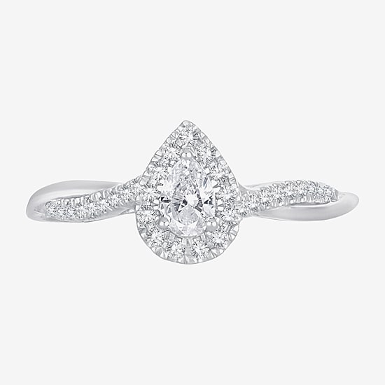Womens 1/3 CT. T.W. Natural White Diamond 10K Gold Pear Halo Engagement Ring