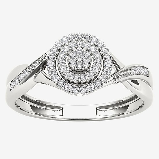 Womens 1/6 CT. T.W. Natural White Diamond 10K Gold Round Halo Engagement Ring