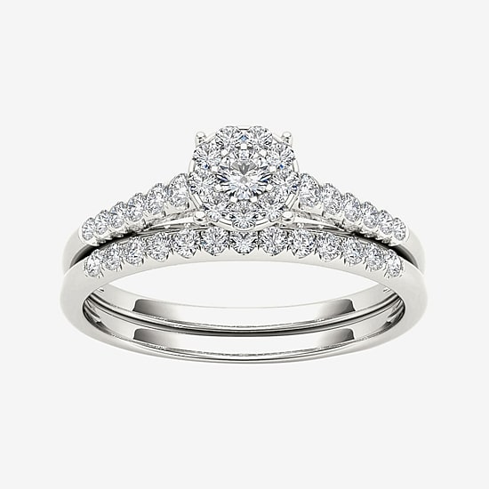 1/2 CT.T.W. Natural Diamond 10K White Gold Bridal Ring Set