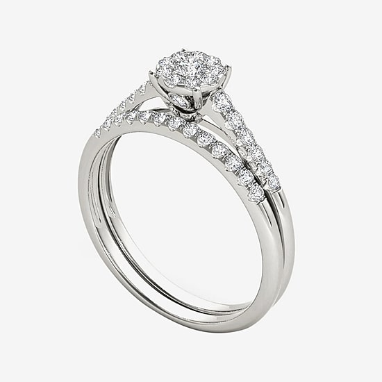 1/2 CT.T.W. Natural Diamond 10K White Gold Bridal Ring Set